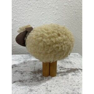 Vintage Dept 56 Wooly Lamb Sheep 5" Plush with Wood Legs Holiday Decor Figurine